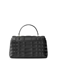 Borsa a mano in pelle nera con un design trapuntato, forma rettangolare e manico superiore arrotondato. Caratterizzata da una texture liscia e dettagli di cucitura sottili.