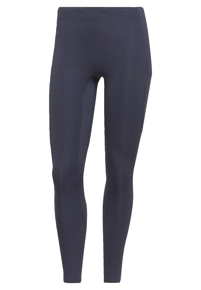 Marineblauwe leggings van rekstof, met een hoge tailleband en naaddetails. Minimalistisch ontwerp zonder zichtbare logo's of accenten.