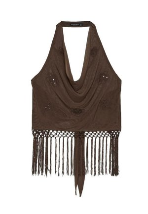 Stradivarius, FRINGED HALTER TOP - Débardeur - dark brown