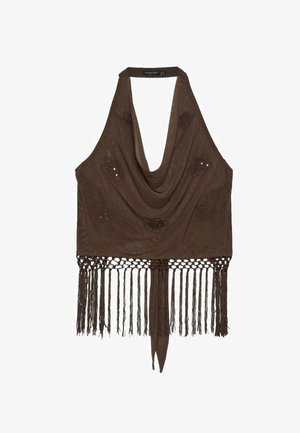 Stradivarius, FRINGED HALTER TOP - Débardeur - dark brown