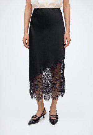 VILA, VILARA HW MIDI LACE SKIRT/DC/RN - А-образна пола - black beauty/black