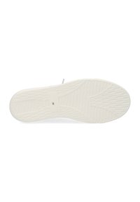 Suela de zapato de goma blanca con un patrón texturizado, que presenta crestas y secciones lisas. Talla marcada como 38 en la plantilla.