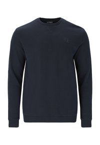 Marinblå sweatshirt med långa ärmar, rund halsringning, ribbade muddarna och strukturerad tyg. Har en liten, tonad "FZ"-logotyp på bröstet.