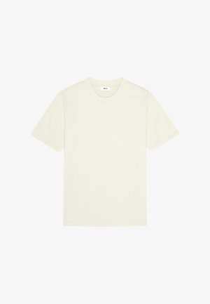 T-shirt en coton beige, à manches courtes, col rond, design simple, coupe régulière, sans motifs ni embellissements. Texture douce, convient pour le port décontracté.