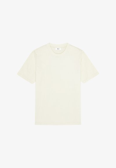 Beige bomulds T-shirt, korte ærmer, rund halsudskæring, ensfarvet design, normal pasform, uden mønstre eller udsmykninger. Blød tekstur, velegnet til afslappet brug.