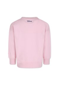 Felpa rosa con colletto tondo, polsini e orlo a coste. Presenta un logo Disney ricamato sulla parte posteriore del colletto. Tessuto morbido e testurizzato.