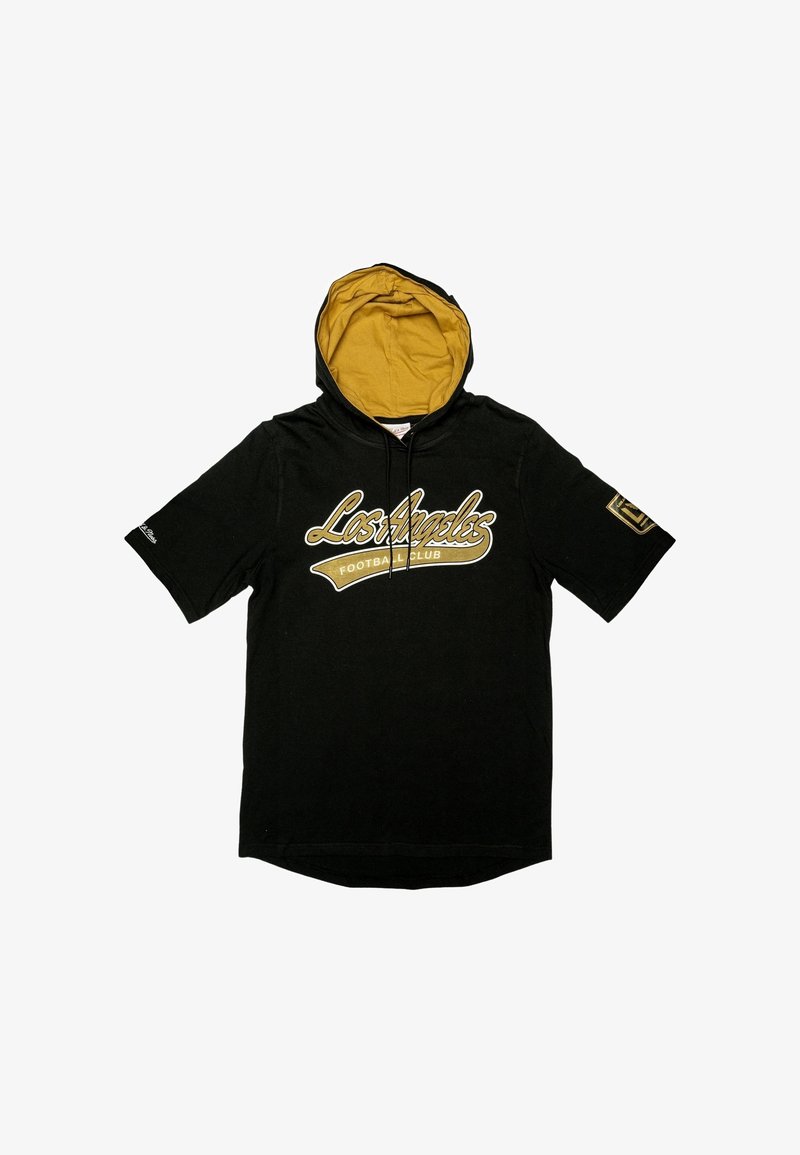 Felpa nera a maniche corte con cappuccio e rivestimento interno giallo. Riporta la scritta "Los Angeles Football Club" in oro sul davanti. Tessuto strutturato.