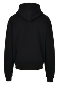 Svart hettegenser laget av bomullsblanding, med hette, ribbestrikkede mansjetter og livlinje, med en enkel, jevn tekstur og ingen synlige logoer.