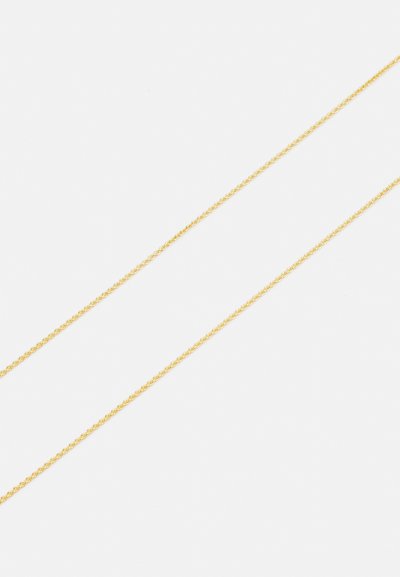 Guldpläterad kedjehalsband, fin textur, vridet mönster, slät yta, lättvikt, med en delikat, glansig yta och elegant drapering.