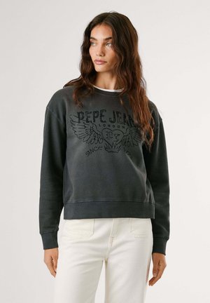 Donkergrijze sweatshirt van katoen met een relaxte pasvorm. Voorzien van een bedrukte "Pepe Jeans" logo en een adelaar ontwerp aan de voorkant.