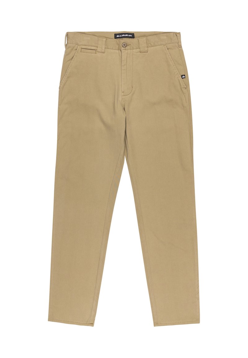 Beige chino's met een rechte pasvorm, gemaakt van katoen. Voorzien van riemlussen, een enkele knoopsluiting en zijzakken.