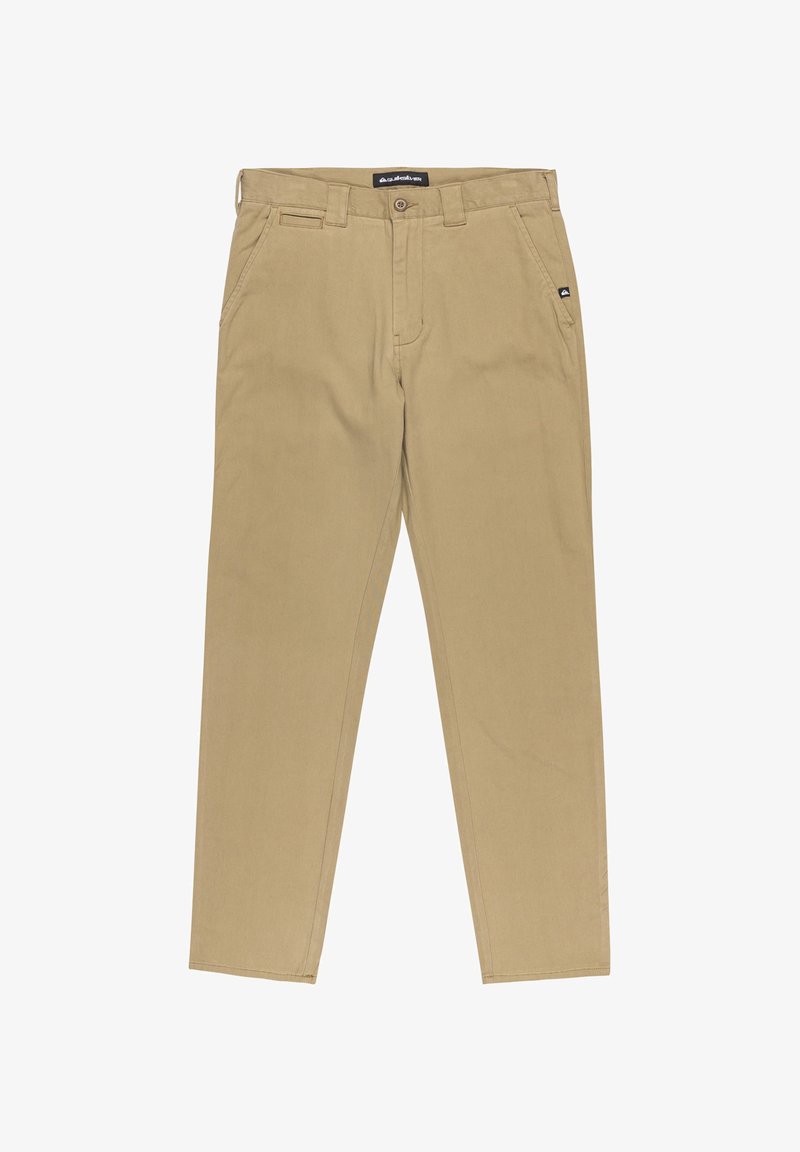 Beige chino's met een rechte pasvorm, gemaakt van katoen. Voorzien van riemlussen, een enkele knoopsluiting en zijzakken.