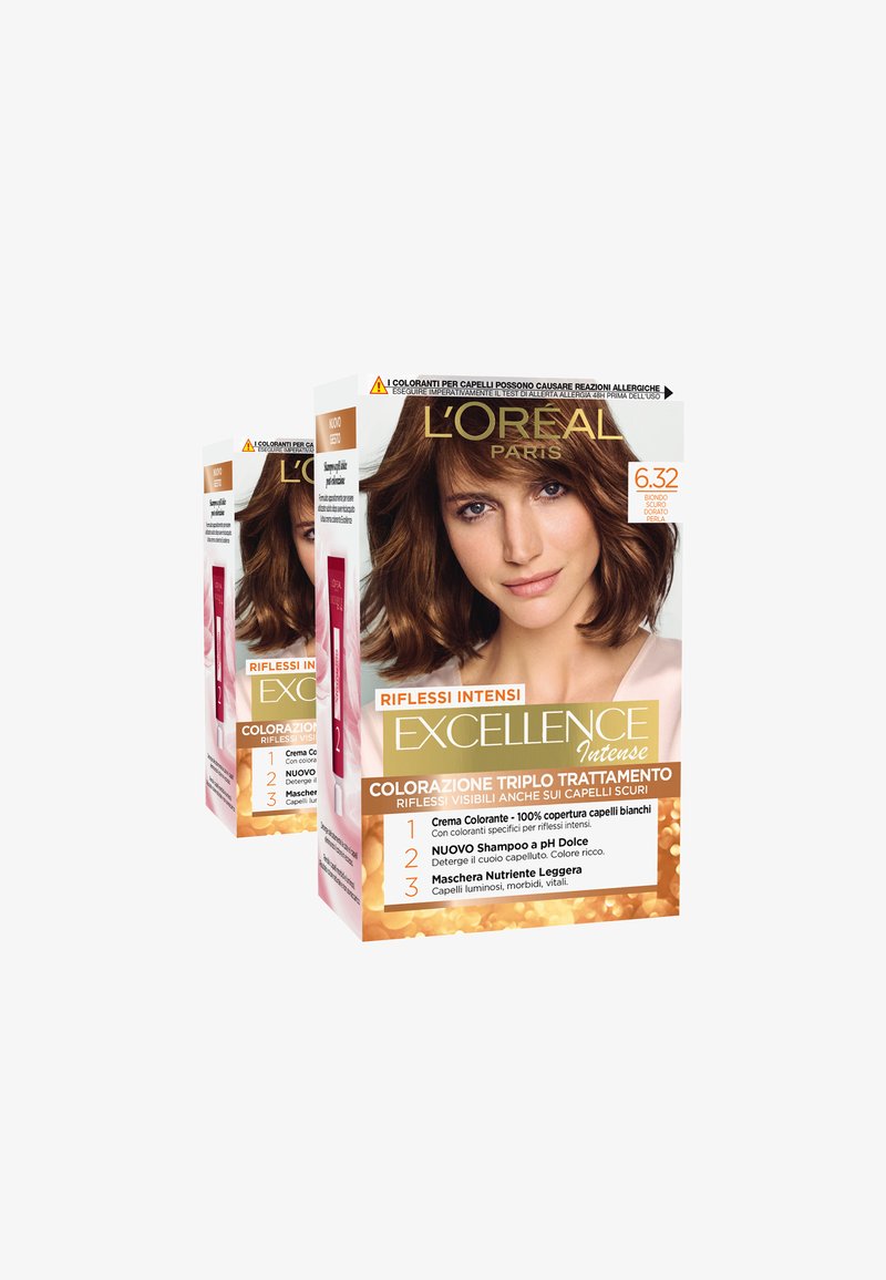 L'Oréal Paris - L'ORÉAL PARIS TINTA CAPELLI EXCELLENCE INTENSE COPRE I CAPELLI BIANCHI COLORE RICCO LUMINOSO E A LUNGA DURATA - 2 PACK - Tinte capelli - biondo scuro dorato perla, Ingrandire