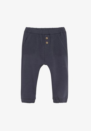 Marina bomullsblandning byxor med ribbat mönster, med två framfickor, knappstängning och elastiska stilett.