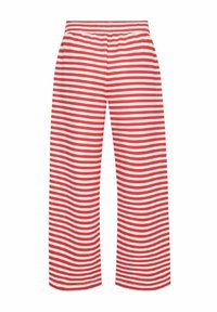 Pantalons amples à rayures horizontales rouges et blanches avec taille élastique et jambes larges.