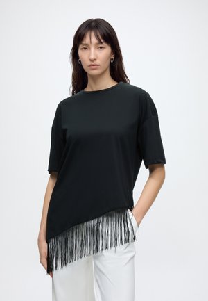 Noisy May, NMEASY ASSYMETRIC FRINGE TOP - Обикновена тениска - black