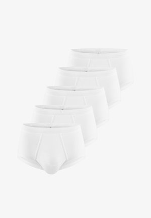 Weisse gerippte Baumwollunterhosen im Fünferpack, ausgestattet mit einem breiten Bund und einem klassischen Schnitt mit einem Eingriff.