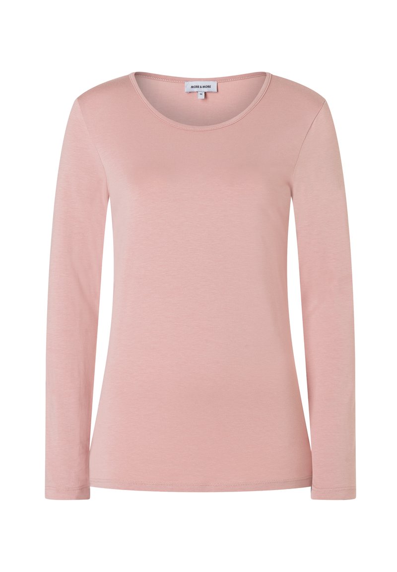 Langarmshirt aus weichem, leichtem Material in Hellrosa. Verfügt über einen runden Halsausschnitt und ein einfaches, elegantes Design mit minimalen Akzenten.