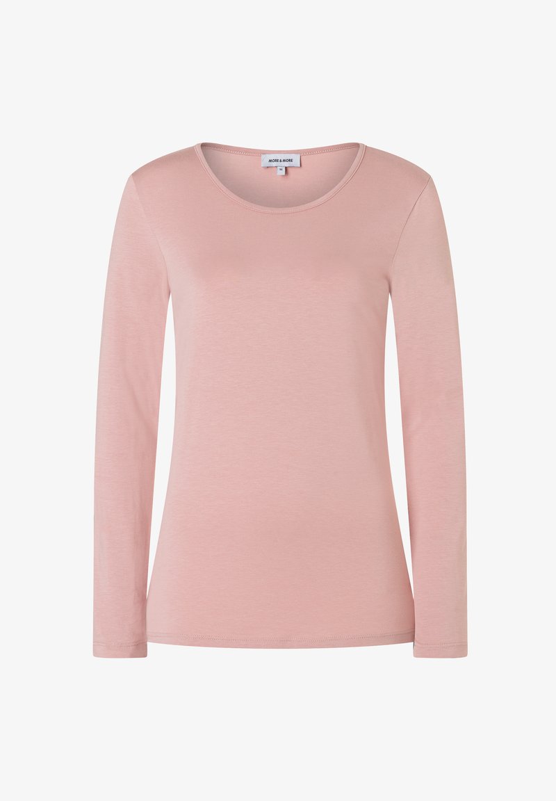 Langarmshirt aus weichem, leichtem Material in Hellrosa. Verfügt über einen runden Halsausschnitt und ein einfaches, elegantes Design mit minimalen Akzenten.
