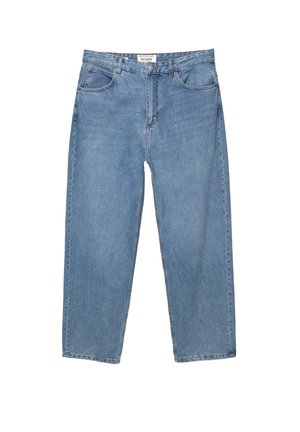 Lysblå denim jeans med lige ben, fem lomme-designet og et synligt mærkeetiket ved taljen.