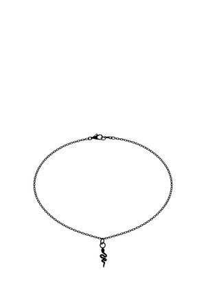 Delicate chain necklace with a small black snake-shaped pendant and a lobster clasp closure.