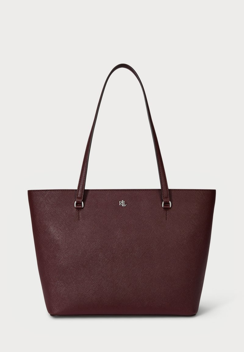 Lauren Ralph Lauren CROSSHATCH LEATHER MEDIUM KARLY TOTE - Geantă de mână - dark garnet