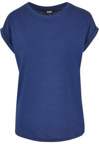 Modrá krátkosrstá tričko z bavlny, s kulatým výstřihem a volným střihem. Hladký povrch s rolled sleeve hems.