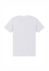 T-shirt bianco a maniche corte realizzato in cotone, con un design classico a girocollo, caratterizzato da una trama liscia e privo di motivi o dettagli visibili.