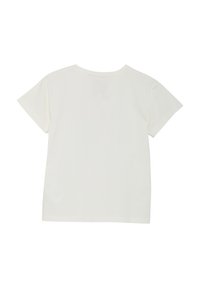 Witte katoenen t-shirt met korte mouwen, een ronde halslijn en een gladde textuur, met een effen achterkant zonder zichtbare patronen of accenten.
