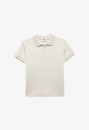 Lichtgrijze poloshirt van katoen, met een halve rits aan de hals, korte mouwen met patroonaccenten en een klassieke pasvorm.