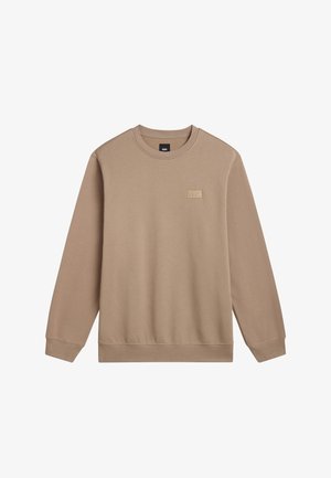 Sweat beige à manches longues avec col rond, petit logo Vans embossé sur la poitrine, poignets et ourlet côtelés.