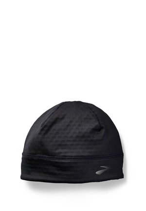 Casquette de course noire en tissu léger et texturé. Présente des coutures piquées et un accent logo réfléchissant. Forme arrondie avec un ajustement serré.