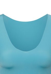 Jasnoniebieski body o gł�ębokim dekolcie w kształcie litery V, wykonane z gładkiego, elastycznego materiału. Posiada bezszwową konstrukcję dla smukłego wyglądu.