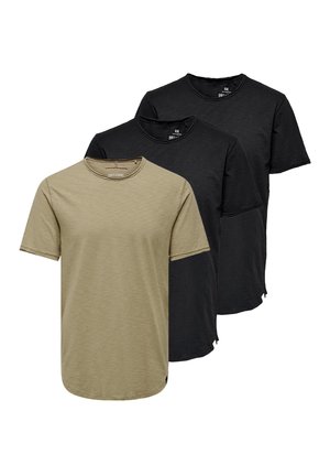 3ER PACK - T-paita - schwarz schwarz beige