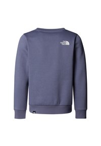 Felpa viola in tessuto misto cotone, con scollo rotondo, polsini e orlo a costine, e un piccolo logo bianco sul retro.