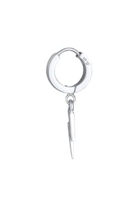 Sølv hoop ørering med et elegant design og en dråbedetalje formet som en lynkile, poleret metaloverflade og en sikker låsemekanisme.