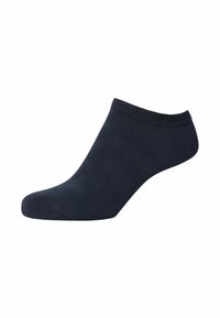 Calzini alla caviglia blu scuro realizzati in tessuto testurizzato, con un design a taglio basso, un risvolto liscio e un motivo sottile lungo i lati.