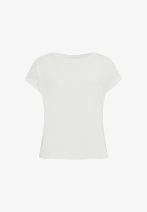 Witte top met korte mouwen gemaakt van gestructureerde stof, met een visgraatpatroon en een ontspannen pasvorm, met een ronde halslijn.