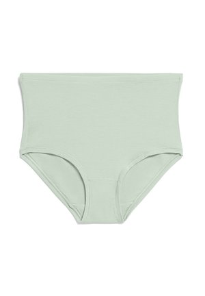 High-waisted light green seamless brief with full back coverage and soft stretch fabric, designed for comfort and support.
