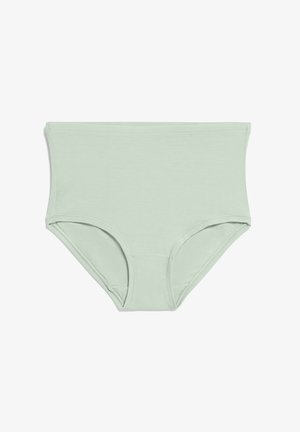 High-waisted light green seamless brief with full back coverage and soft stretch fabric, designed for comfort and support.