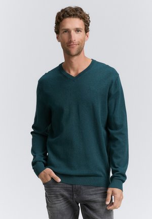 MIT V-AUSSCHNITT - Strickpullover - sapphire green melange