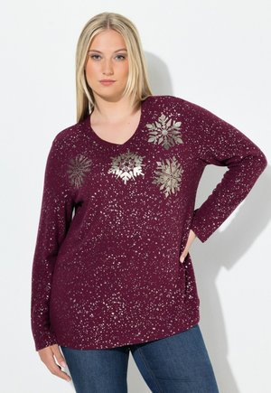 METALLIC-DRUCK V-AUSSCHNITT LANGARM - Svetr - dark claret