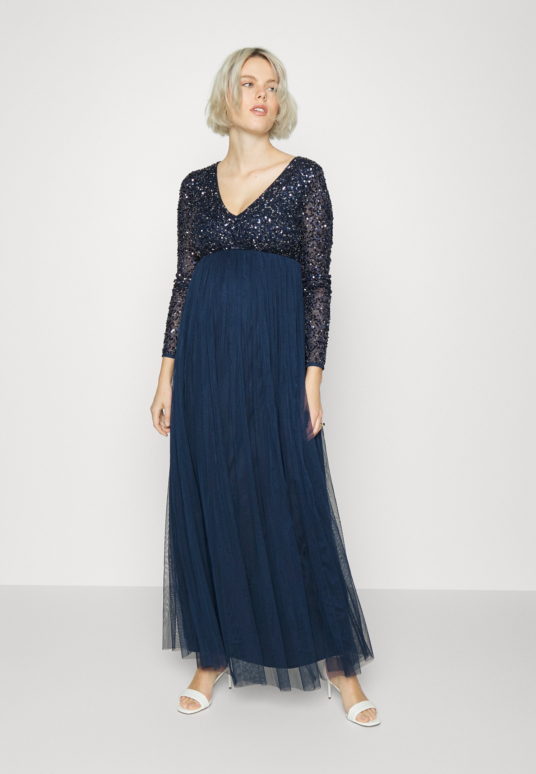 long sleeve navy maxi dress uk