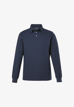 Polo à manches longues marine en coton, avec un col classique, trois boutons et des poignets côtelés pour un design ajusté.