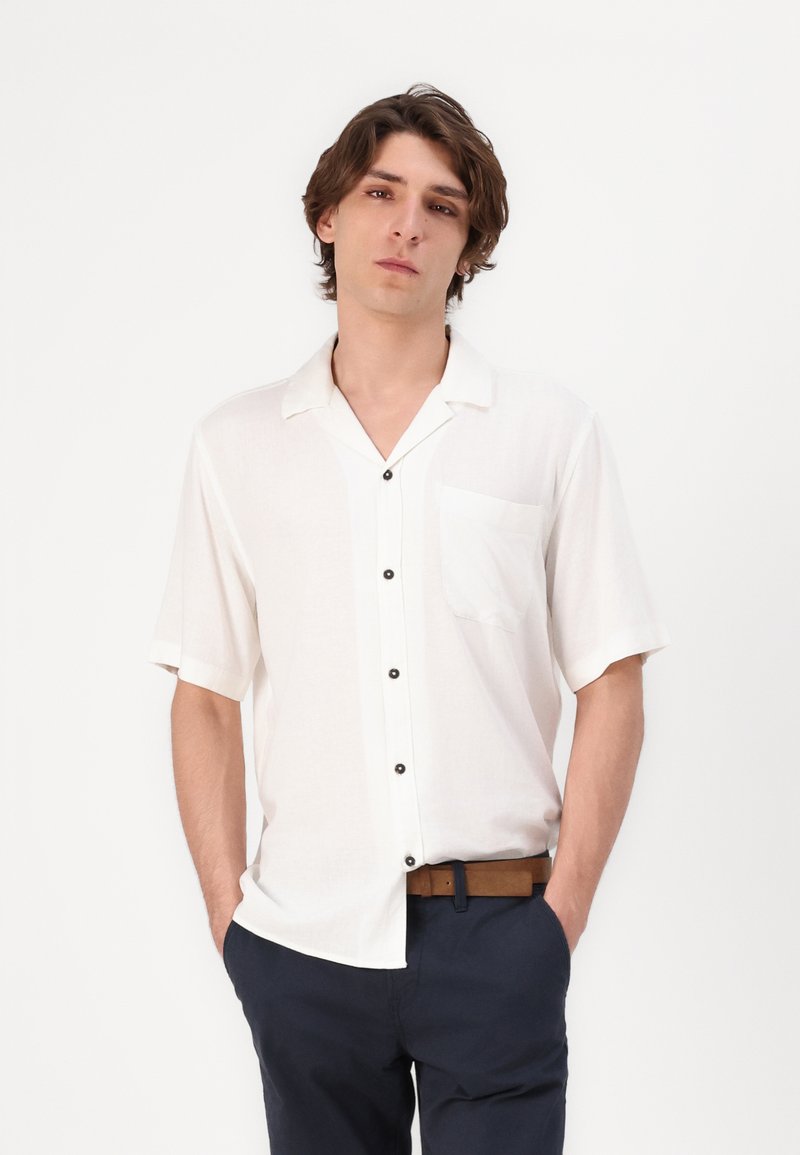 Short Sleeve Blue Shirt Cream Chinos Threadbare Men's Cream