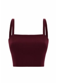 Burgunderfärgad crop top med fyrkantig halsringning, smala axelband och en mjuk, elastisk tygtextur. Klassisk slim fit-design som är lämplig för lager-på-lager.