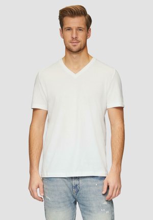 s.Oliver MIT LOGO UND V-AUSSCHNITT - T-shirt basic - weiß