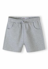 Sivé bavlnené šortky s elastickým pásom, prednými vreckami a hladkým povrchom. Majú jednoduchý dizajn vhodný na neformálne nosenie.