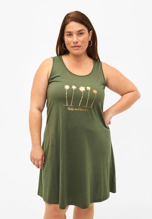 Zizzi ÄRMELLOSES MIT A-LINIE - Jerseykleid - thyme w palm trees