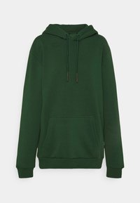 Groene hoodie gemaakt van zachte stof, voorzien van een zak aan de voorkant, verstelbare trekkoordkap en geribbelde manchetten en zoom voor een comfortabele pasvorm.